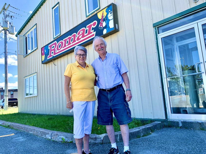 Dave Jackman and his wife, Rosemary, outside Romar Enterprises Ltd. on Hallett Crescent St. John's. Jackman closed the store on June 15 after 46 years in business. — Rosie Mullaley