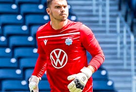 HFX Wanderers keeper Christian Oxner gets ready to put the ball in play during a Canadian Premier League match against FC Edmonton on July 10 in Winnipeg. - CANADIAN PREMIER LEAGUE