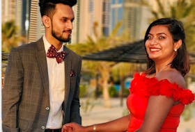 St. John's resident Sophia Solomon and her fiancé, Glen Paul, are pictured during their engagement party at Le Meridian Beach Resort, Dubai, where Paul lives. The two look forward to making a home together in Newfoundland in the future.