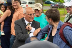 NDP leader Gary Burrill bumps elbows with supporters following a campaign launch rally in Halifax on Saturday, July 17, 2021. The provincial election will be held on Aug. 17.
Ryan Taplin - The Chronicle Herald