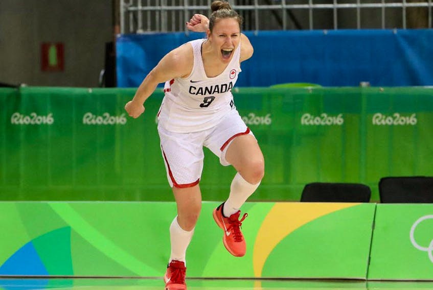  Kim Gaucher #8 of Canada reacts after scoring against Serbia during the women’s basketball game on Day 3 of the Rio 2016 Olympic Games at the Youth Arena on August 8, 2016 in Rio de Janeiro, Brazil.