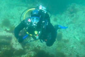 Kelly Campbell, administrator of the P.E.I. Scuba Facebook page, during a dive to the site of the Tunstall. Submitted photo from Kelly Campbell.  