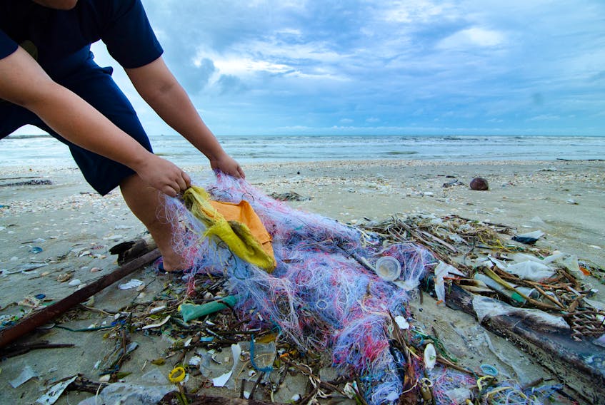 Discarded or lost garbage and gear washes up on an Atlantic shore.