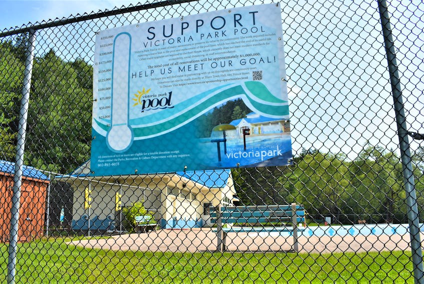 A large sign hangs on the Victoria Park Pool fence, outlining the campaign to help raise funds for the necessary work.