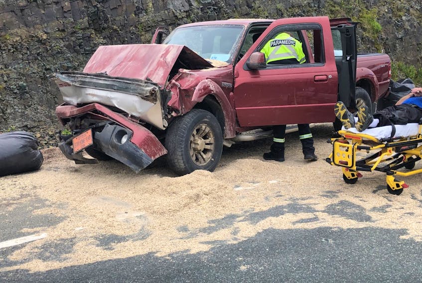At least one person suffered undisclosed injuries in an accident on the Outer Ring Road in St. John's on Thursday, July 22, 2021.