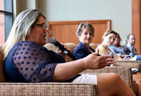 Representatives from Health P.E.I. and the queer community sit on stage at the Delta Hotel on July 19 for Pride Talks #1: Fixing Mental Health Supports Post-COVID. From left are Treena Smith, mental health advocate, Joanne Donahoe, executive director of mental health and addictions at Health P.E.I., moderator Alice Curitz, Lisa Thibeau, assistant deputy minister minister of mental wellness at Health P.E.I., and Jay Gallant.