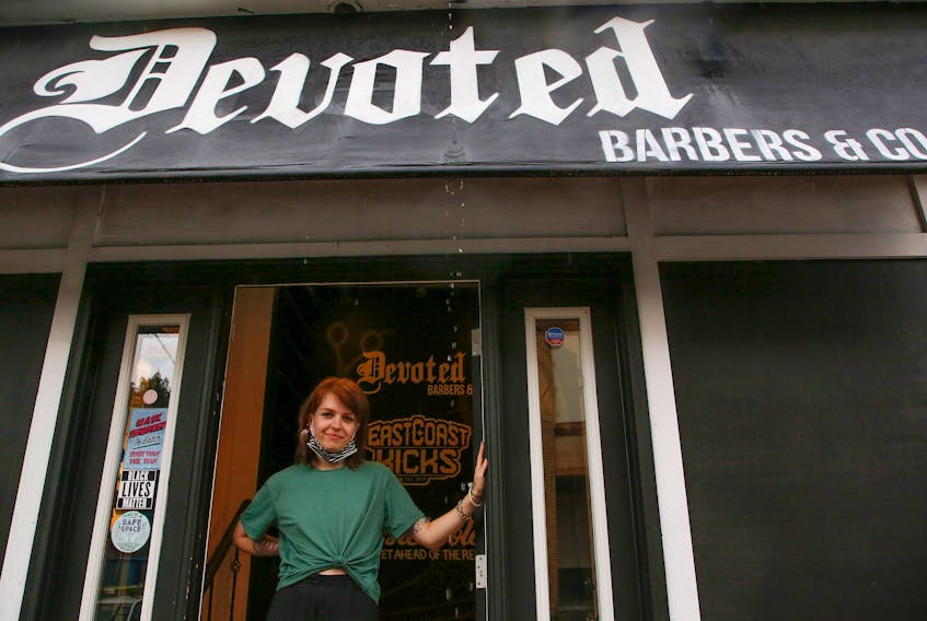 FOR NOUSHIN STORY:
Robyn Ingraham says she was asked to drop out of the race for Dartmouth South by the Liberal party...she is seen in between customers at her day job, at Devoted Barbers in Dartmouth Thursday July 22, 2021.

TIM KROCHAK PHOTO