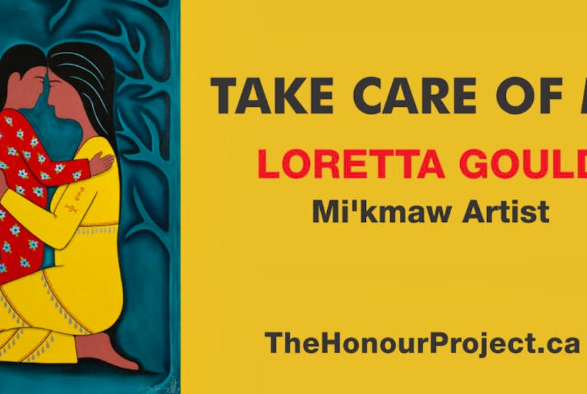 We'koqma'q First Nation artist and mother Loretta Gould's painting, 'Take Care of Me," represents a mother's love for her child and is part of a national campaign to honour the children whose remains are being recovered at former residential schools across Canada. CONTRIBUTED 