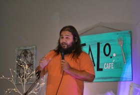 Clifton Cremo, 28, from Eskasoni First Nation hosted a comedy night at Talo in Glace Bay over the weekend. Cremo uses humour to address some serious topics, such as treaty rights and residential schools. ARDELLE REYNOLDS • CAPE BRETON POST