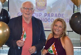 Ray Murphy, left, chair of the Gold Cup Parade committee, and Sandra Hodder Acorn, event manager for Old Home Week, announced details June 28 of scaled-back versions of both events at a press conference in Charlottetown.

