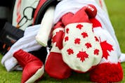  A detail of Mackenzie Hughes of Team Canada’s bag during a practice round at Kasumigaseki Country Club.
