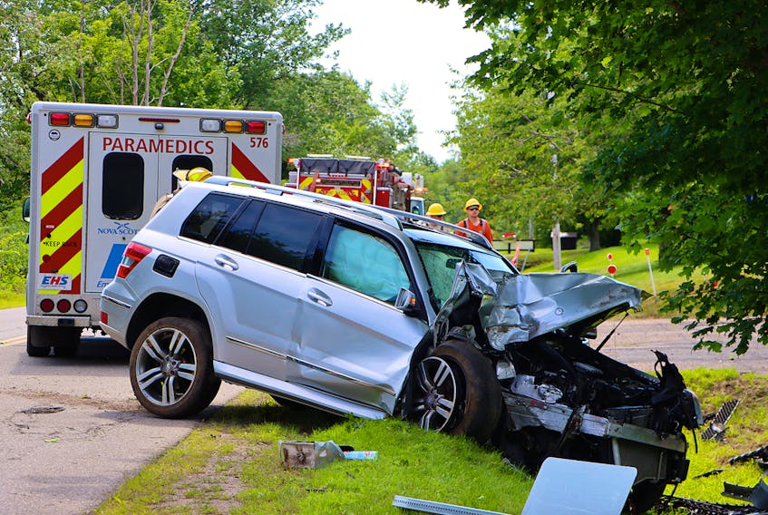 A driver was treated for injuries after this vehicle hit a tree on Lakewood Road, in Kings County, July 29.