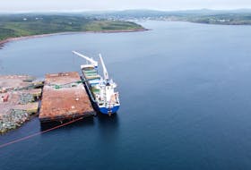 FWN Paula is the first vessel to arrive at Canada Fluorspar Inc.'s (CFI) new marine terminal in St. Lawrence Harbour for a load of fluorspar. The company's terminal at Blue Beach was completed earlier this year. Photo courtesy CFI