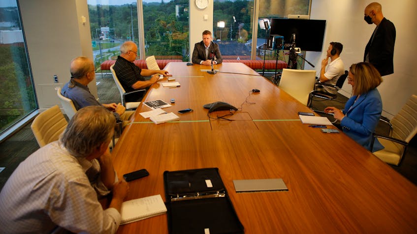 Nova Scotia Premier Iain Rankin is seen talking with reporters during an editorial board at The Chronicle Herald's office on Friday, July 30, 2021. - Tim Krochak