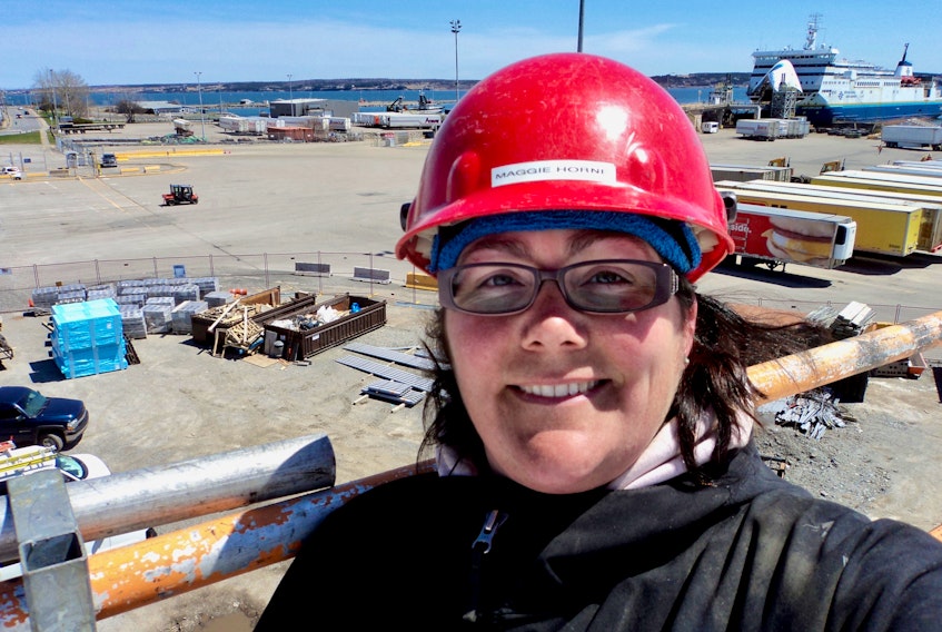 Maggie (Horne) Budden, seen here working at the Marine Atlantic Ferry terminal in North Sydney, was the first Canadian woman to become a Red Seal ironworker. She’s now employed as project co-ordinator for the Office to Advance Women Apprentices in Sydney. CONTRIBUTED