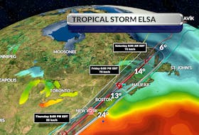 Tropical storm Elsa will enter Canadian waters, come up the Bay of Fundy and then sit over the southwest corner of New Brunswick by about 8 p.m. Friday, says SaltWire chief meteorologist Cindy Day.
