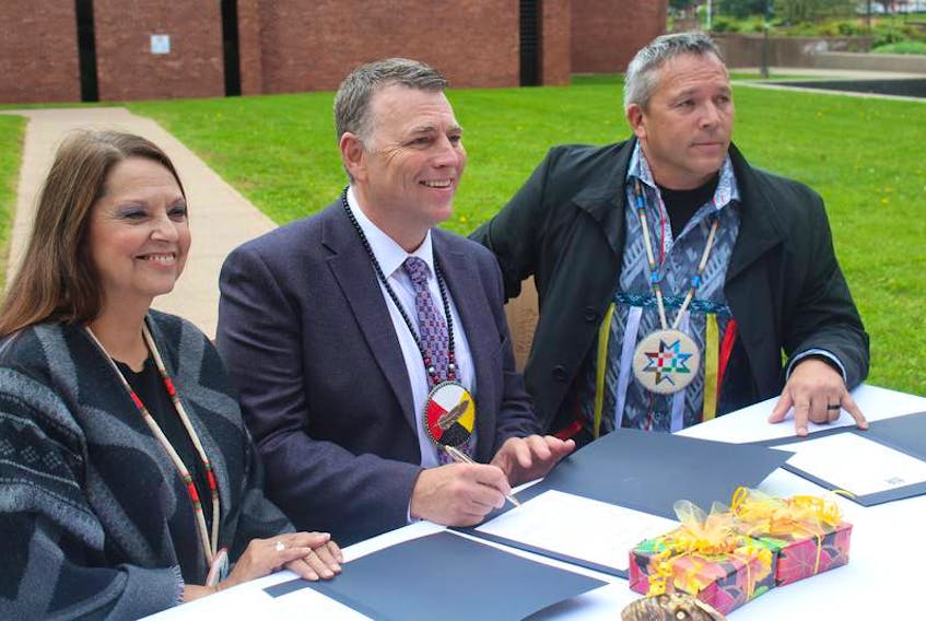 Lennox Island First Nation Chief Darlene Bernard and Abegweit First Nation Chief Junior Gould are seen in this recent photo with Premier Dennis King celebrating Treaty Day. Both Gould and Bernard said P.E.I. having a regional chief position at the Assembly of First Nations will ensure better representation.