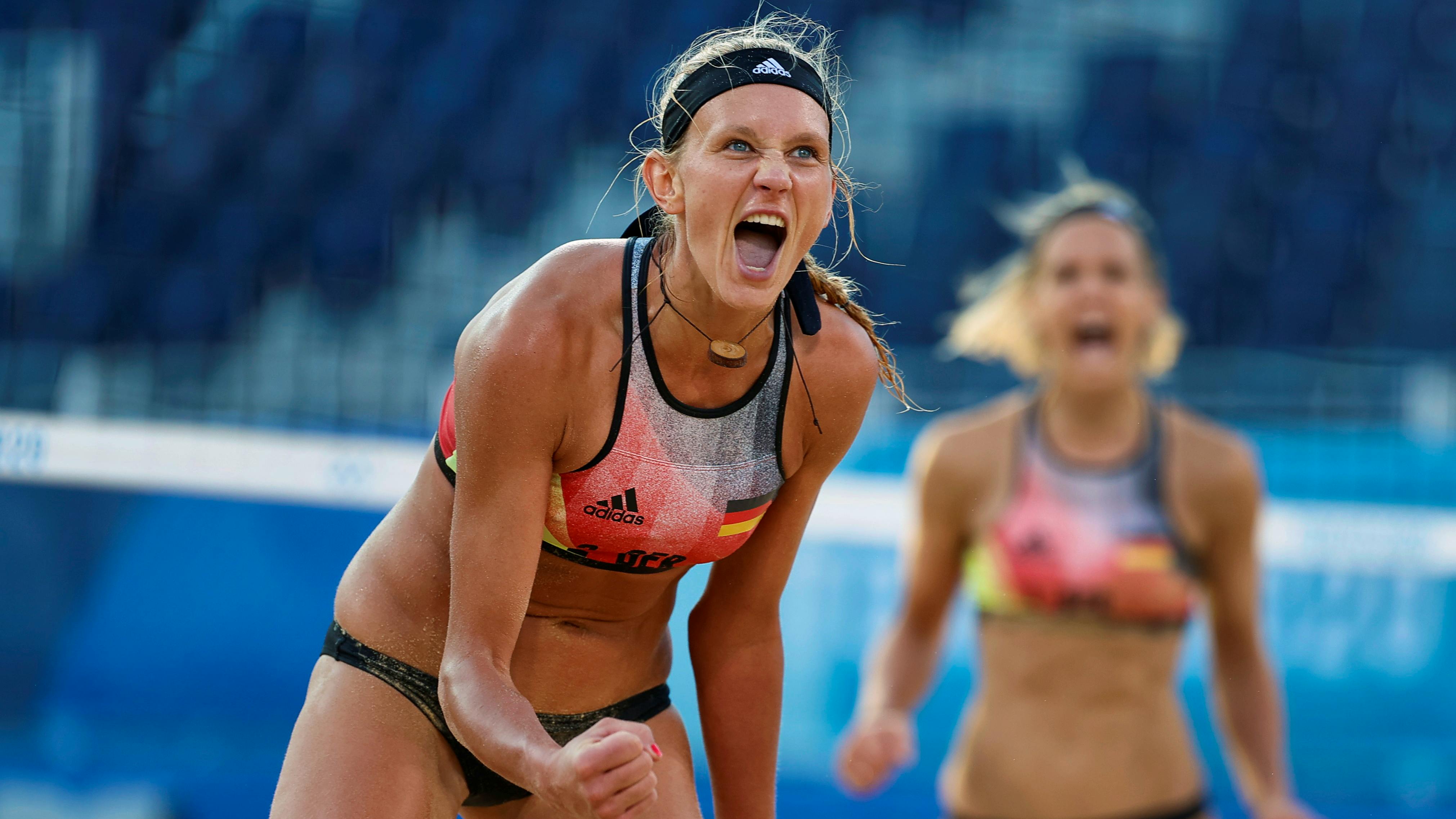 Ana Patricia Silva Ramos (BRA) celebrates during the Beach Volley