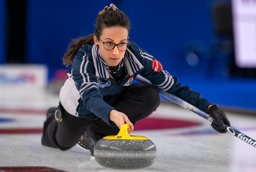 Mayflower skip Jill Brothers makes a shot during the 2021 Scotties Tournament of Hearts in Calgary. Brothers and her rink has earned a berth into next month's pre-Olympic trials qualification event in Ottawa. - Andrew Klaver