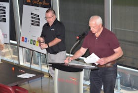 Race secretary Gerard Smith, right, and Derek Quinn, a senior judge with the Atlantic Provinces Harness Racing Commission, draw the post positions for the three Gold Cup and Saucer Trials at the Red Shores Racetrack and Casino at the Charlottetown Driving Park on Aug. 10. The first two trials will take place on Aug. 14, with the other one on Aug. 16. The 62nd edition of The Guardian Gold Cup and Saucer will take place just before midnight on Aug. 21.