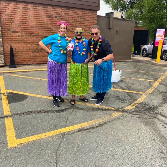 Kathy Johnston, the community recreation coordinator for the West Hants Regional Municipality, had a little fun alongside Mayor Abraham Zebian and CAO Mark Phillips at Camp Day. The trio collected the most in an hour out of everyone who volunteered. - Contributed