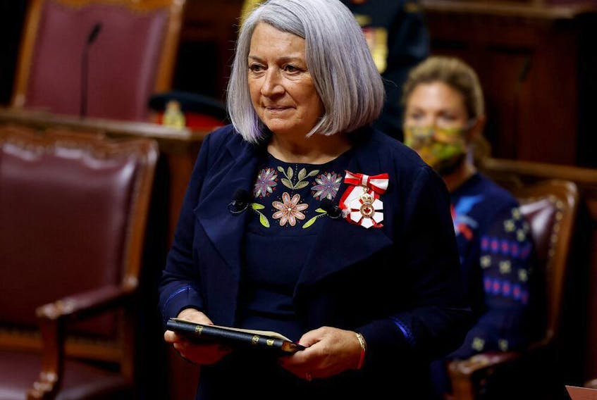 Mary Simon is sworn in as the first indigenous Governor General of Canada during a ceremony in the Senate chamber in Ottawa, Ontario, Canada, July 26, 2021.