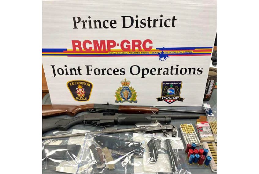 Prince District Joint Forces Operations seized three unsecured firearms, ammunition, and a small amount of methamphetamine during a search of a Water Street motel in Summerside Tuesday. Police also seized several types of weapons including knives, machetes and a collapsible baton.