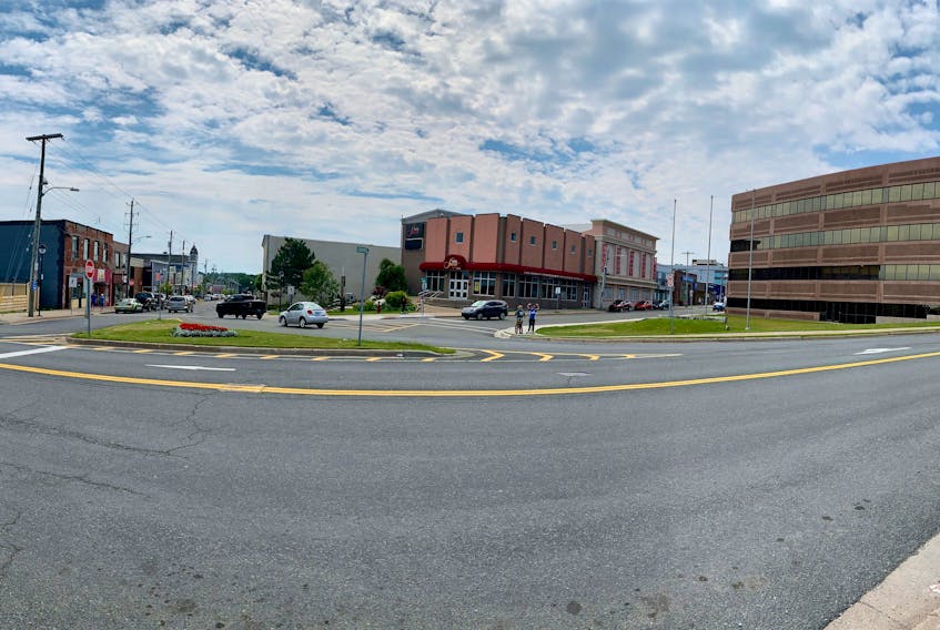 A panoramic view of Senator's Corner in Glace Bay. From left is the old site of Carroll's Drug Store, the top of Commercial Street, the Savoy Theatre, Union Street, Senator's Place and Main Street. DAVID JALA/CAPE BRETON POST