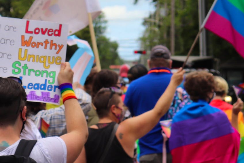 Participants in P.E.I.'s Pride festival take part in a march in this July file photo. A month earlier, some East Wiltshire students reported being bullied during their Pride activities. Logan MacLean • SaltWire File