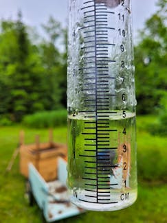 It came down in buckets! We've had some impressive downpours this summer. By 4:30 p.m. Thursday, Aug. 5, Ray Miller's rain gauge in MacPhees Corner, N.S. measured 46 mm of rain.