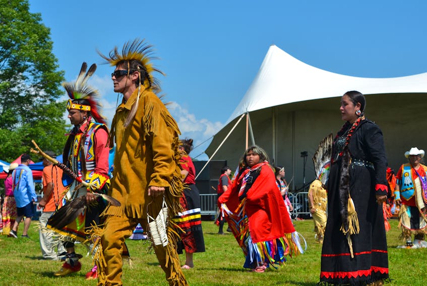 Regalia in a wide variety of styles was on display during the intertribal dances on Saturday afternoon as part of the competitive dance portion of the Eskasoni powwow. ARDELLE REYNOLDS/CAPE BRETON POST