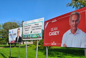 Election signs for candidates in the Charlottetown riding are set up at the bottom of North River Road, at Brighton Road in the capital city. Cody McEachern • The Guardian