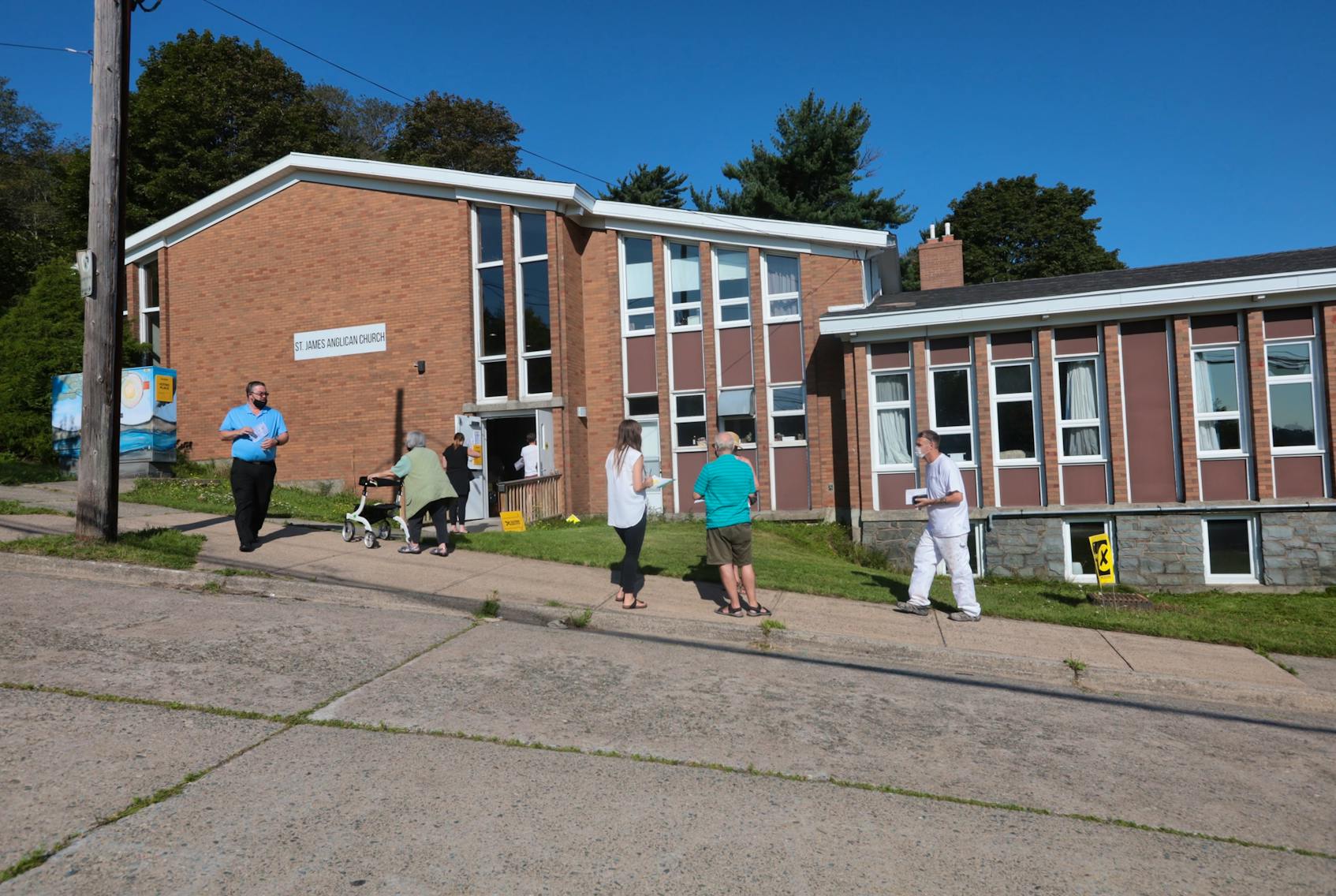 People line up to vote at St. James Anglican Church in Halifax on Tuesday morning. - Eric Wynne