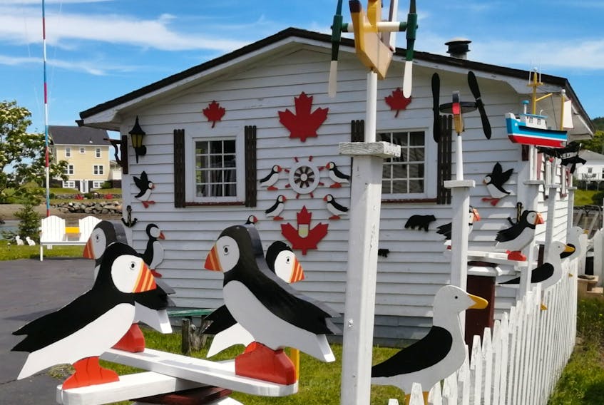 Gary Mitchell sent this photo from Brigus, N.L., the home base of Crafty Folkart and the popular TV series Rock Solid Builds on HGTV. The photo shows an assortment of hand-crafted items featuring boats, seagulls and puffins. Thanks Gary for this photo.