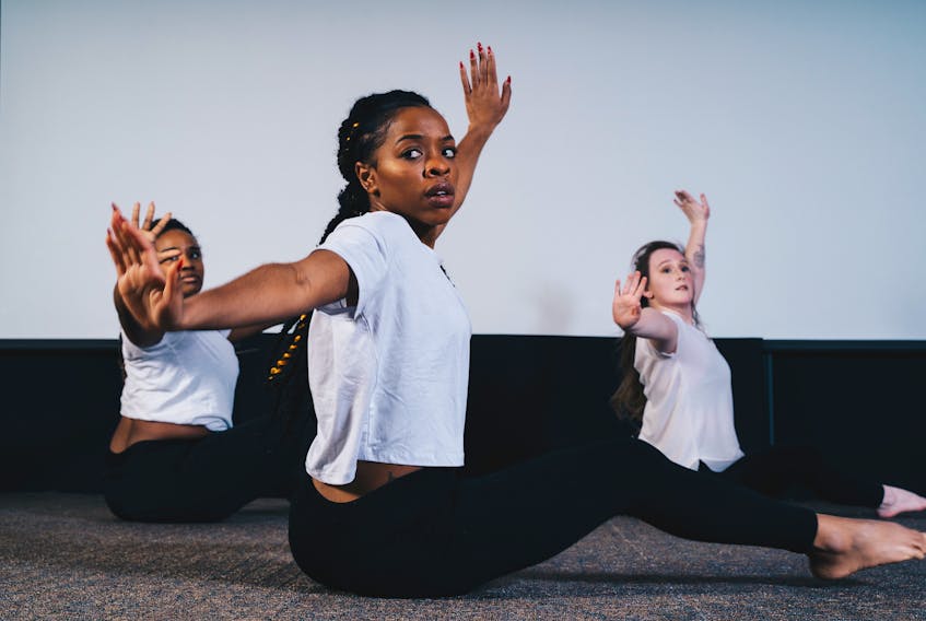 Reequal Smith (centre) with fellow Oshun Dance members performing 'Energy' - a dance performance coming to the Kings Playhouse in Georgetown on Saturday, Aug. 21.