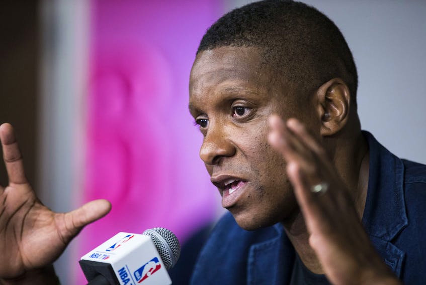 Masai Ujiri at the Raptors' year-end press conference in Toronto, Ont. on Tuesday June 25, 2019.