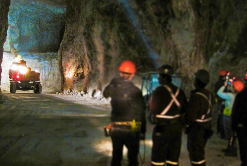Miners work in a tunnel at the salt mine in Pugwash. Derrick Midwinter