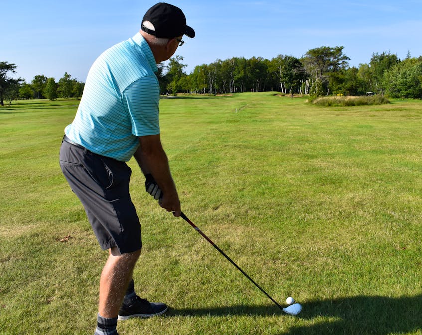 Eddie Moules looks towards the hole on No. 10 at Lingan Golf and Country Club on Tuesday. The Whitney Pier native hit an albatross from the exact location from 190 yards at the course earlier this month. JEREMY FRASER/CAPE BRETON POST - Jeremy Fraser