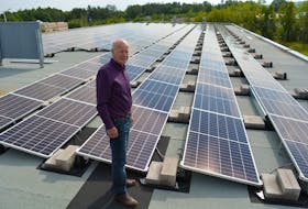 Kings County Mayor Peter Muttart on the roof of the municipal complex in Coldbrook, where solar panels have been installed to help offset the building’s reliance on fossil fuels. ASHLEY THOMPSON • Special to the SaltWire Network