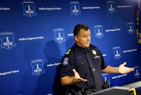 Halifax regional police chief, Dan Kinsella, gestures while responding to a reporter's question about the events surrounding Wednesday's shelter removal, at Halifax HQ in Halifax Thursday August 19, 2021.

TIM KROCHAK PHOTO