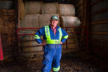 Tim Marsh, president of the Nova Scotia Federation of Agriculture, inside one of the barns on his Poplar Grove farm on Wednesday, Aug. 19, 2021.