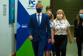 Premier-designate Tim Houston arrives at a news conference at the Pictou Country Wellness Centre on Wednesday morning. The Progressive Conservative Party, under Houston's leadership, swept into office Tuesday with 31 elected members of the legislative assembly. RYAN TAPLIN/SALTWIRE NETWORK