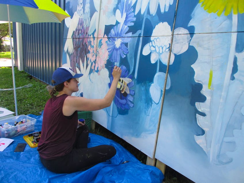Ellen Cere of Kentville created an expanse with flowers and pollinators for her mural. - Contributed