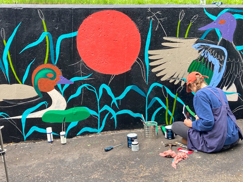 Sarah Cannon of Halifax translated a walk in Kentville’s Miner’s Marsh into a lively mural meditating on nature called Duck Marsh. - Contributed