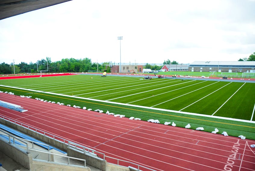 The artificial turf at Raymond Field on the Acadia University campus is being replaced.