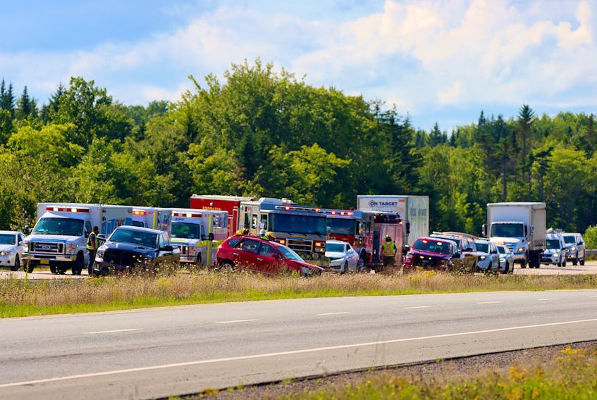 Brooklyn and Mount Uniacke firefighters helped extricate two women from a four-door sedan Aug. 24 after the vehicle collided with a guardrail.
ADRIAN JOHNSTONE
