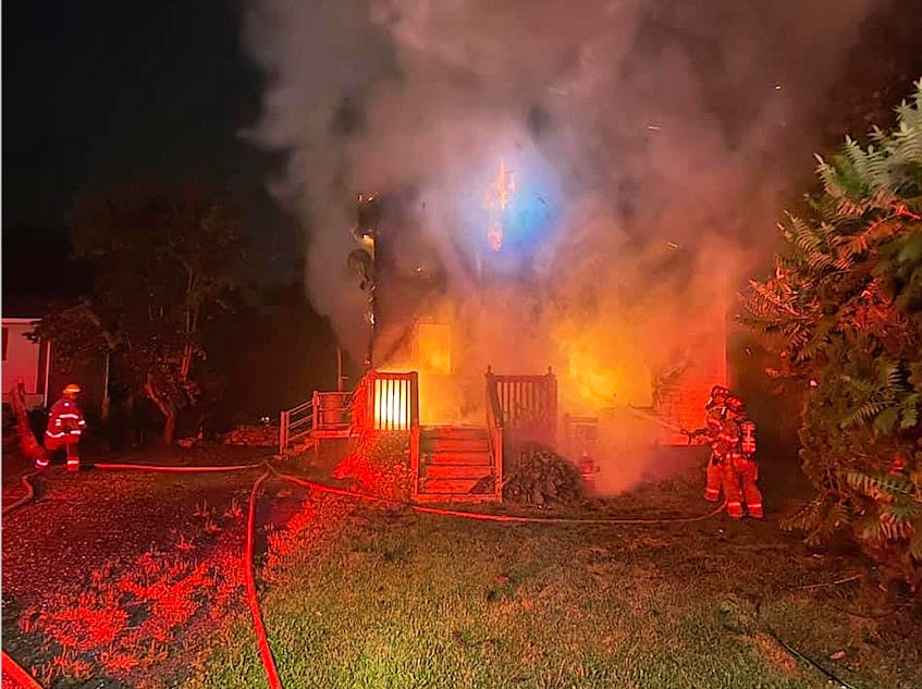Firefighters fight a tremendous blaze that broke out at a house at 6 Winona Street, Glace Bay, at about 3:13 a.m. Friday. The cause of the fire is under investigation by the fire marshal’s office. Contributed/Glace Bay Fire Department - Contributed