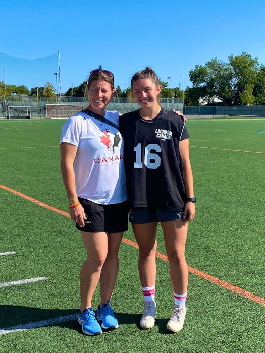 Hannah Kent, right, poses with athletic director of Lacrosse Canada Tami Rayner during Team Canada’s field lacrosse selection in Oshawa.  - Contributed  