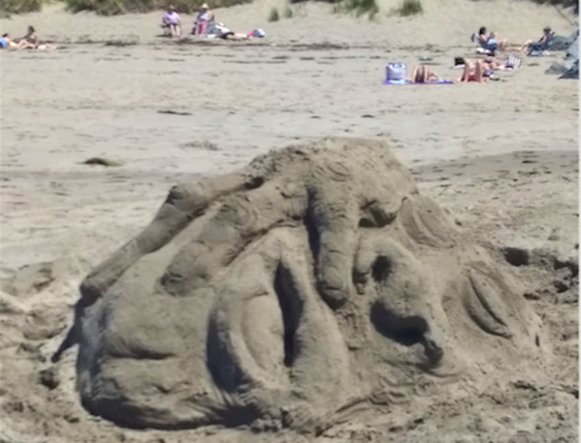 Liza Robicheau-Blooi's sand sculpture at Port Maitland Beach that she calls 