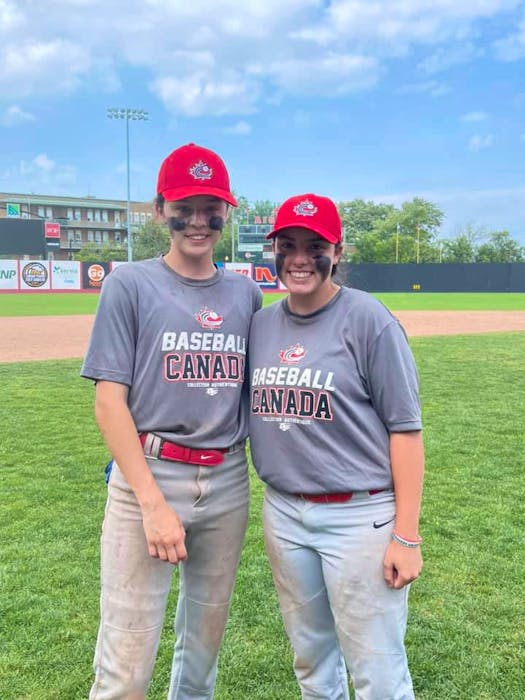 Ellie MacAulay of St. Peter's, left, attended Canada's national women's baseball team showcase earlier this month in Quebec. MacAulay is pictured with fellow Nova Scotia Julia Koningshofer of Waverley. PHOTO/BASEBALL NOVA SCOTIA. - Contributed